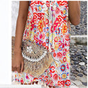 Floral Print Beach Dress with Fringe Accents