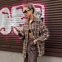 Women’s Checkered Flannel Shirt with Chic Design and Stylish Sleeves