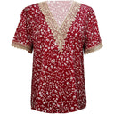 V-Neck Women's Blouse with Lace Accents