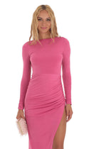 Chic Long Sleeve Ruched Dress with Slit