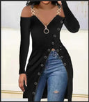 Chic Women's Deep Neckline Dress with Button Accents