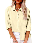Women's Short Sleeve Linen Blouse with Button Accents
