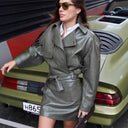 Chic Women's Faux Leather Dress with Stylish Tie Belt