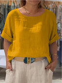 Women’s Linen Blouse with Rolled Sleeves