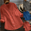 Women's Colorful Long Sleeve Blouse with Stylish Collar