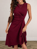 Chic Asymmetric Hem Wrap Dress with Gathered Detailing