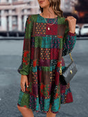 Women's Vibrant Patchwork Dress with Elastic Cuffs