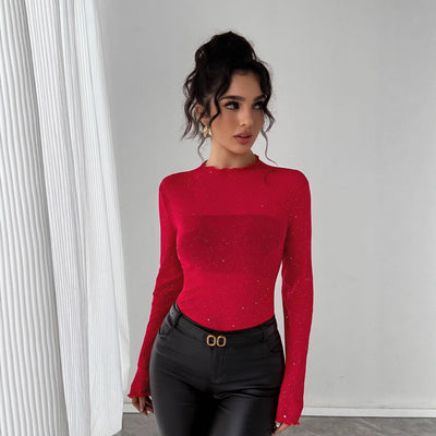 Chic Ruffled Collar Bodysuit with Glitter Accents