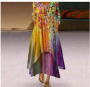 Artistic Floral Maxi Dress with Asymmetrical Hem