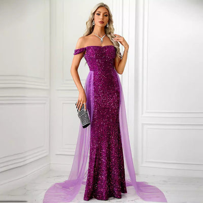 Glamorous Evening Dress with Glitter & Tulle Details