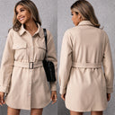 Stylish Women's Shirt Dress with Adjustable Belt and Chic Pockets