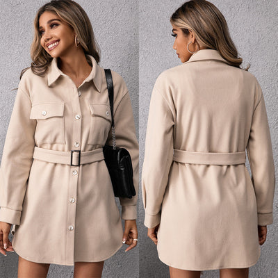 Stylish Women's Shirt Dress with Adjustable Belt and Chic Pockets