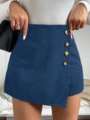 Women's Ribbed Mini Skirt with Button Accents