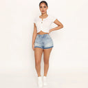 High-Waisted Women's Denim Shorts with Frayed Hem
