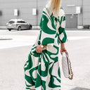 Trendy Wave Pattern Women's Shirt Dress with Waist Belt