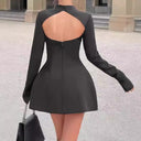 Chic High Neck Mini Dress with Flared Hem
