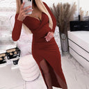 Chic Long Sleeve Wrap Dress with Side Slit