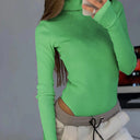 High Collar Ribbed Texture Ladies Bodysuit