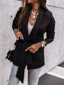 Stylish Women's Blazer with Belt and Pockets