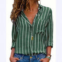 Stylish Vertical Striped Women's Blouse with Pocket