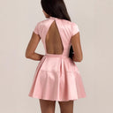 Chic Satin Women's Dress with Stylish Collar and Flared Skirt