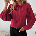 Chic Women's Ruffle Blouse with Bow Collar
