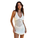 Chic Crochet Beach Dress with Deep V-Neck Design