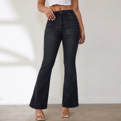 High-Waisted Flared Jeans with Side Pockets