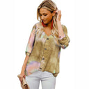 Colorful Gradient Women's Blouse with Stylish Roll-Up Sleeves