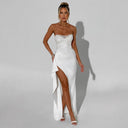 Chic Evening Dress with Glittering Bodice and High Slit