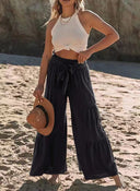 Women's High-Waisted Palazzo Trousers with Side Gatherings