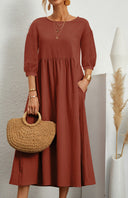 Women's Maxi Dress with Airy Sleeves & Pockets