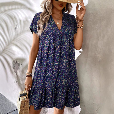 Chic Women's V-Neck Dress with Flared Skirt