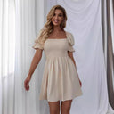 Chic Women's Puff Sleeve Short Dress with Gathered Bodice