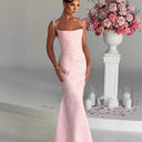 Women’s Long Sleeve Floral Jacquard Evening Dress with Chic Back Cutout