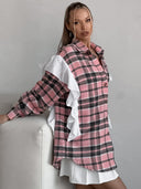 Ruffle-Accented Checkered Women's Blouse