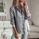 Chic Women's Long Sleeve Ruffle Blouse with Button Placket