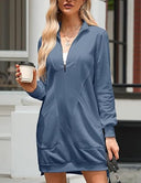 Chic Women's High Collar Dress with Pockets