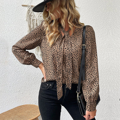 Chic Bow Neck Leopard Print Blouse