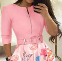 Floral Print A-Line Dress with Waist Belt for Women