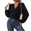 Chic Bodysuit with Puff Sleeves and V-Neck Design