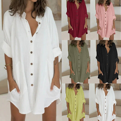 Chic Women's Long Sleeve Shirt Dress with Concealed Buttons