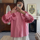 Floral Embroidered Blouse with Statement Collar