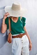 Women's Ruffled Hem V-Neck Blouse