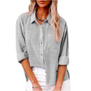 Women's Short Sleeve Linen Blouse with Button Accents