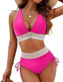 Chic High-Waisted Women's Bikinis with Stylish Accents