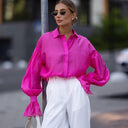 Chic Women's Cotton Blouse with Statement Sleeves