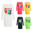 Trendy Women's Long Sleeve Graphic Dress with Pockets