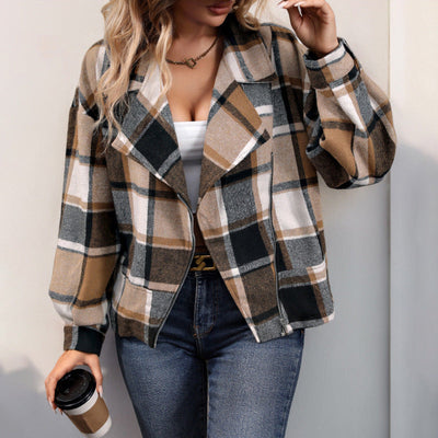 Stylish Women's Checked Blazer Jacket