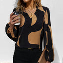 Chic Geometric Pattern V-Neck Blouse for Women